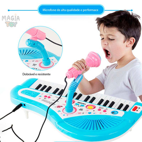 Teclado Infantil Rosa Com Microfone - Musical Resistente